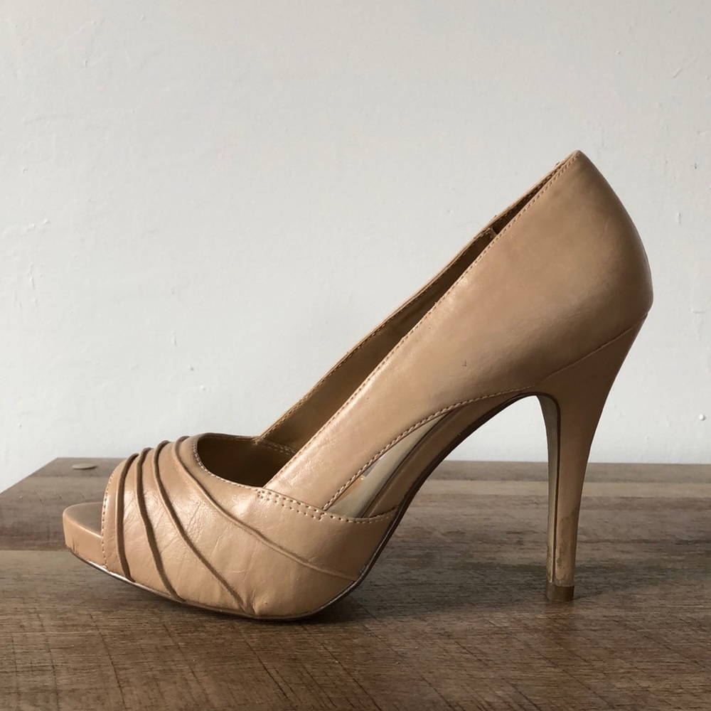 Paprika neutral beige open toe heels